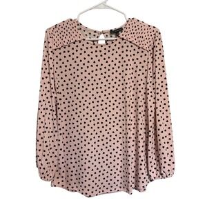 Adrianna Papell Pink Heart Print Smocked Shoulder Blouse Top AD1S300645 Large